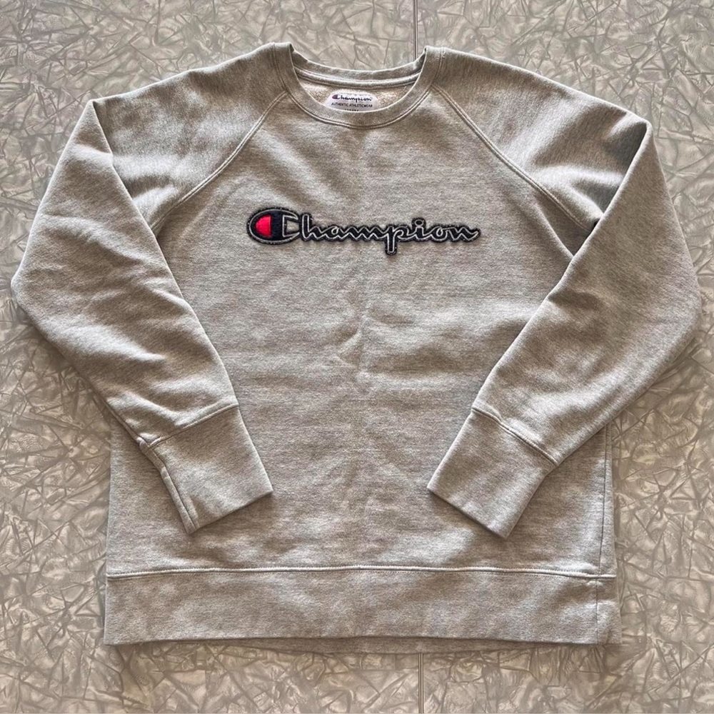 Champion Crewneck, Gray, Size Medium
